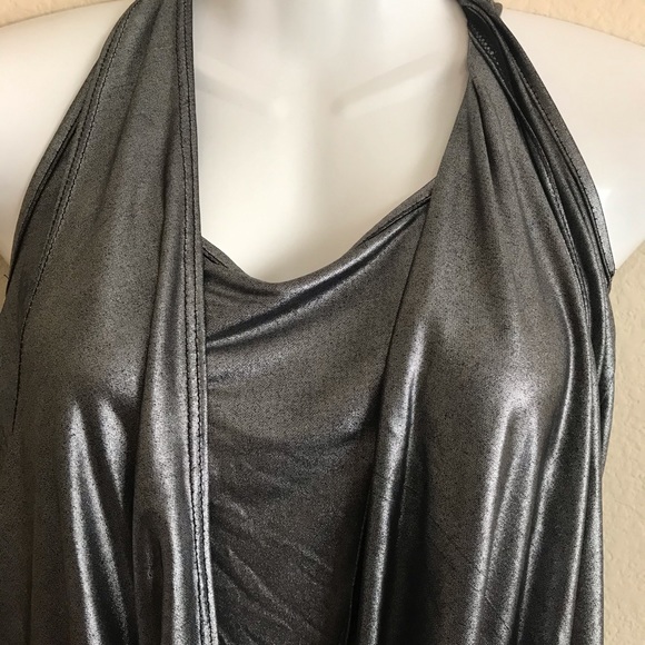 B'leev Metallic Silver Crop Top Sz Med - Picture 4 of 5